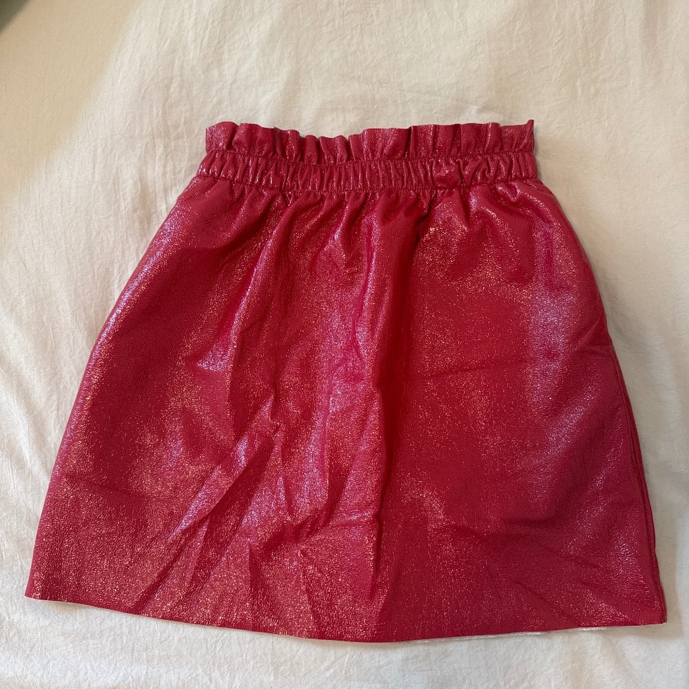 Red vinyl skirt by Teddy Smith